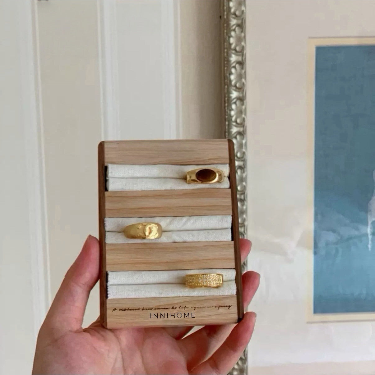 INNIHOME | Sculptural Oak and Walnut Ring & Earring Display