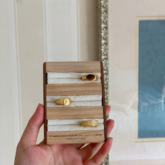 INNIHOME | Sculptural Oak and Walnut Ring & Earring Display