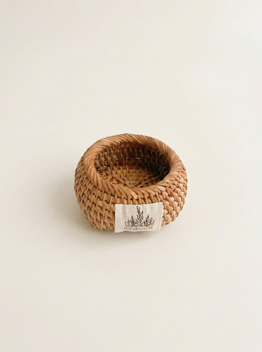 Handwoven Rattan Storage Basket & Tray Set | Desktop Organizer